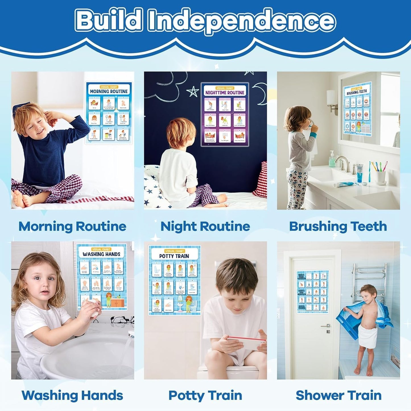 Daily Step Visual Schedules 6-Piece Self-Care Chart Set | NDIS Routine Aid