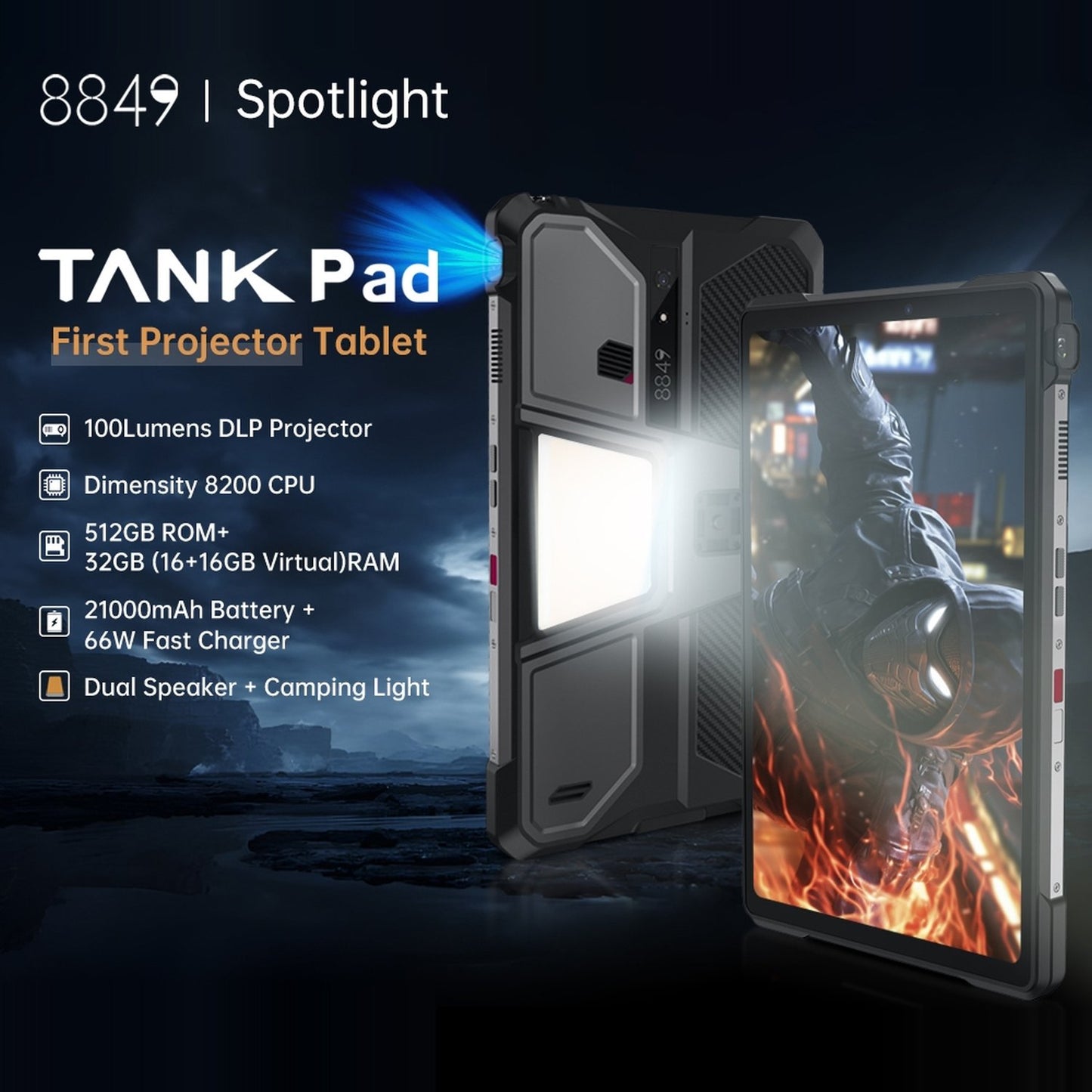 Rugged Tablet with Projector (21000mAh) | NDIS Visual & Sensory Aid