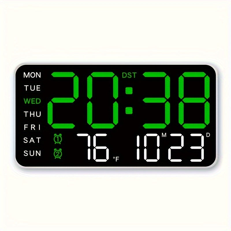 Digital Wall Clock with Calendar Display - Wired Electric Rectangular LED Clock