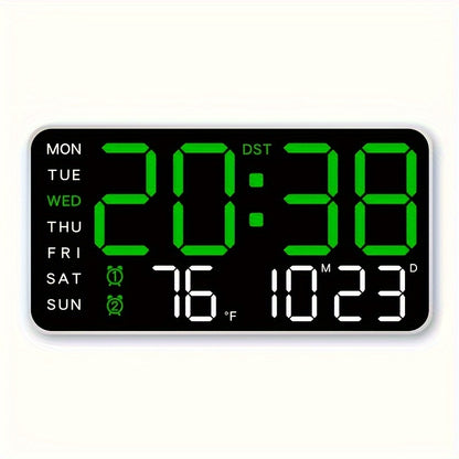 Digital Wall Clock with Calendar Display - Wired Electric Rectangular LED Clock