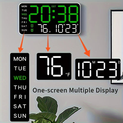 Digital Wall Clock with Calendar Display - Wired Electric Rectangular LED Clock