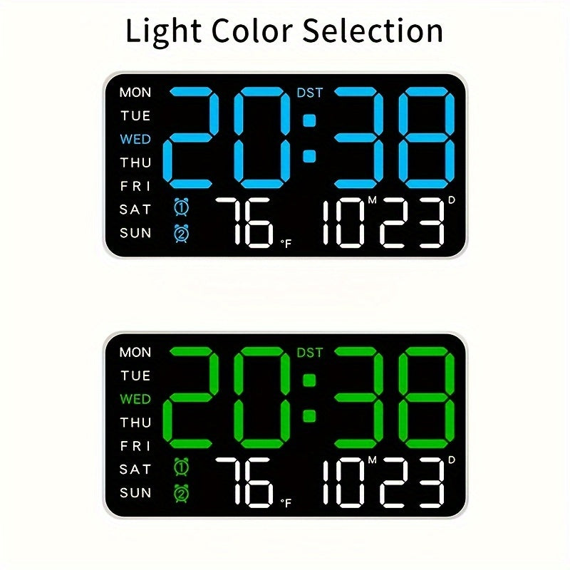 Digital Wall Clock with Calendar Display - Wired Electric Rectangular LED Clock