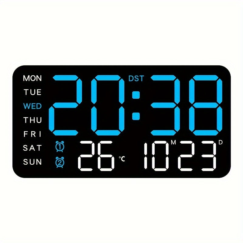 Digital Wall Clock with Calendar Display - Wired Electric Rectangular LED Clock