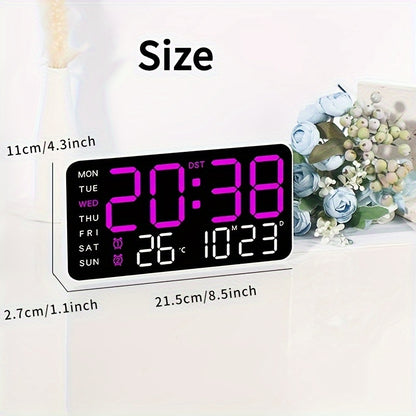 Digital Wall Clock with Calendar Display - Wired Electric Rectangular LED Clock