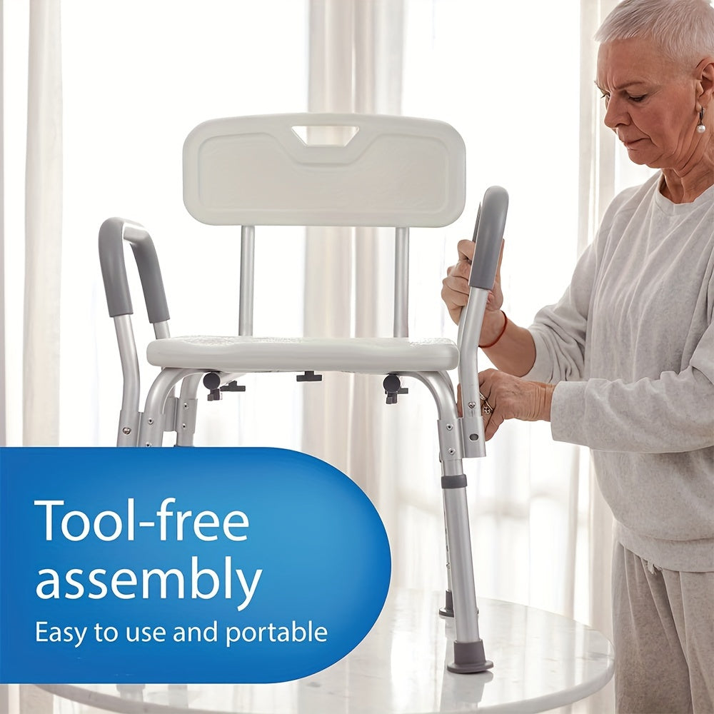 Adjustable Medical Shower Aluminium Aid Chair with Arms and Backrest - Height Adjustable