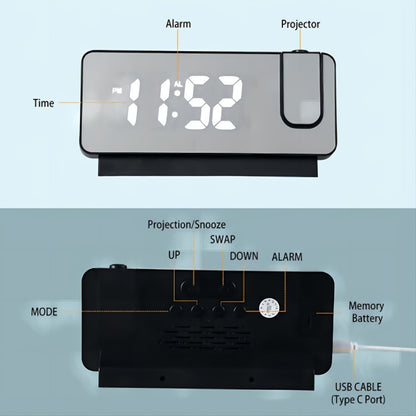 LED Digital Smart Alarm Clock with Projection and Temperature Display