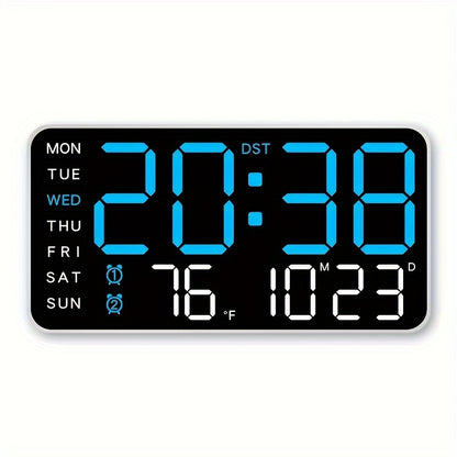 Digital Wall Clock with Calendar Display - Wired Electric Rectangular LED Clock