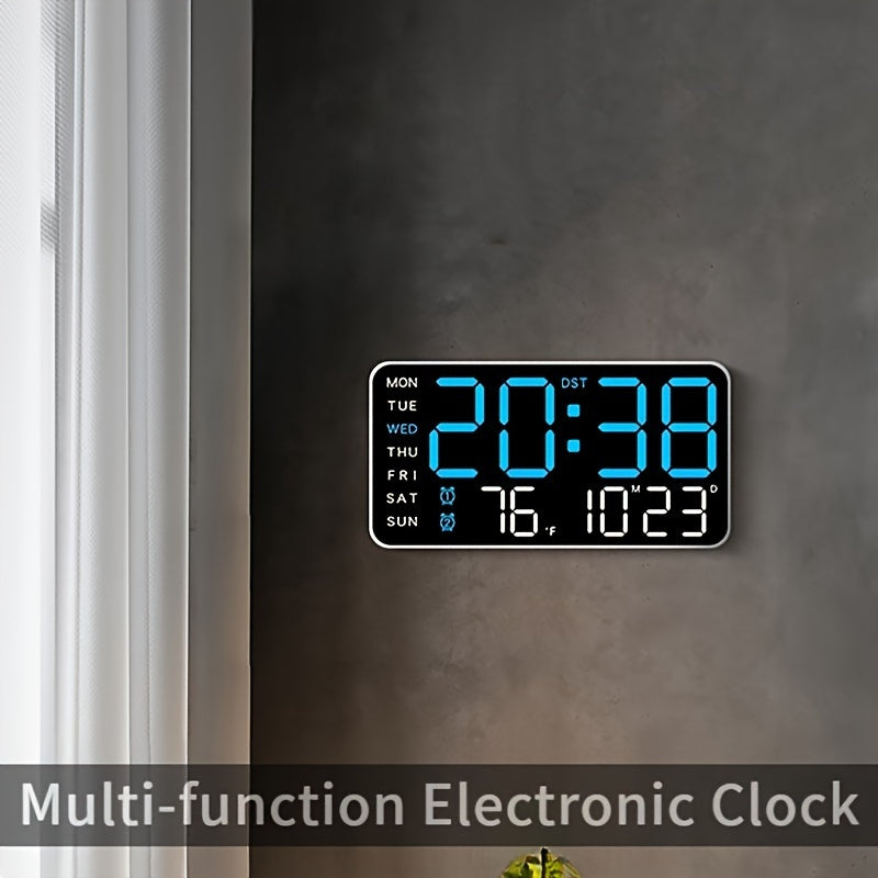 Digital Wall Clock with Calendar Display - Wired Electric Rectangular LED Clock