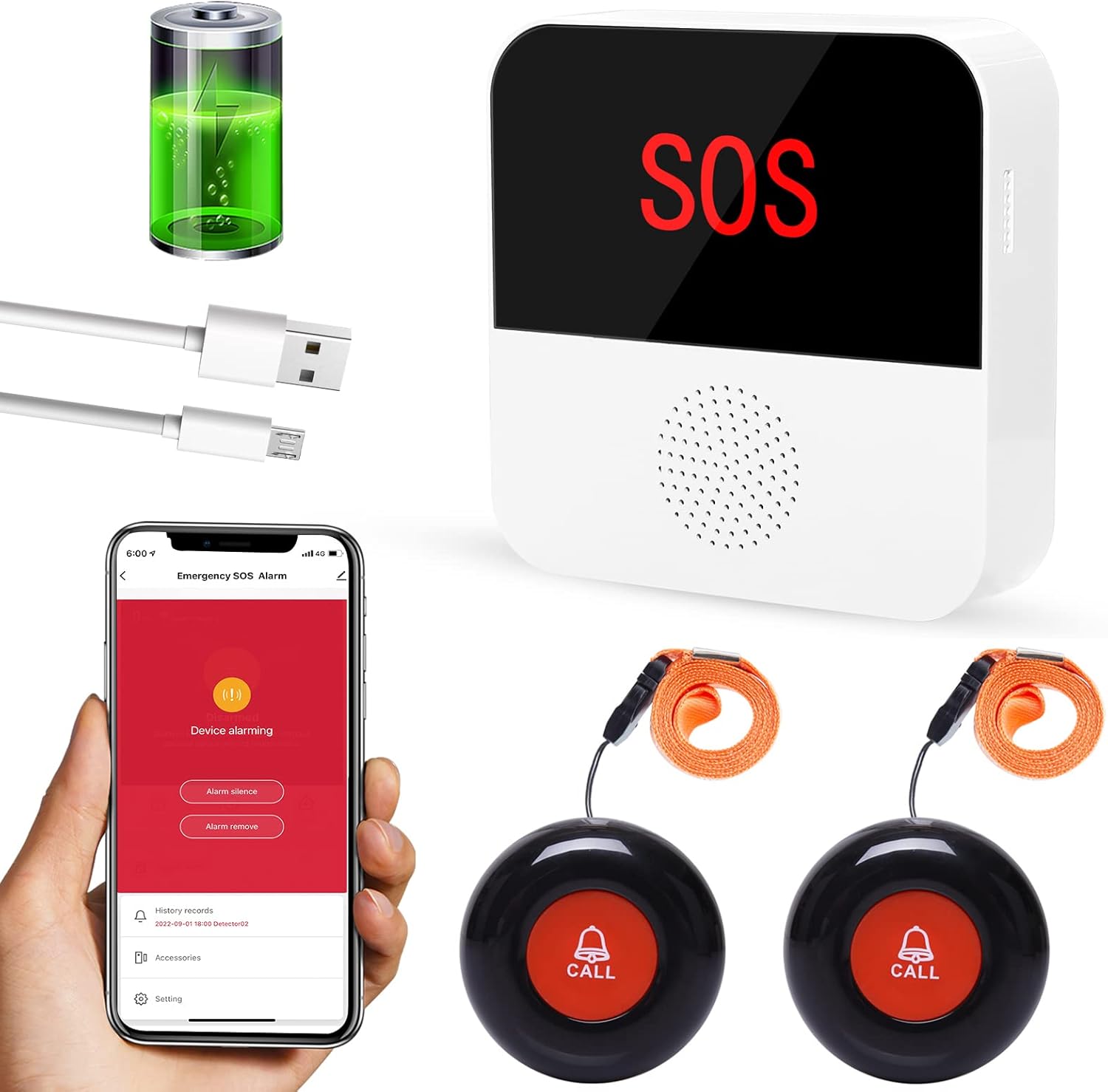 Sos Call WiFi Smart SOS Call Button System (2 Pendants) | NDIS Safety Alert