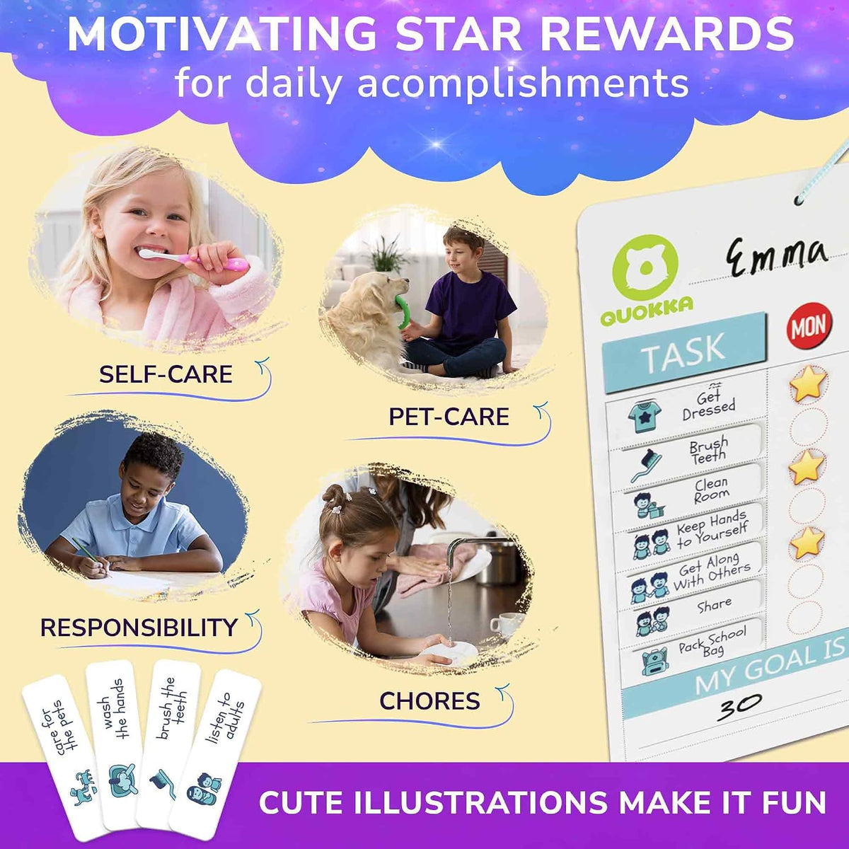 Magnetic Visual Routine & Chore Reward Board (48 Chores & 49 Stars) | NDIS Daily Living Aid