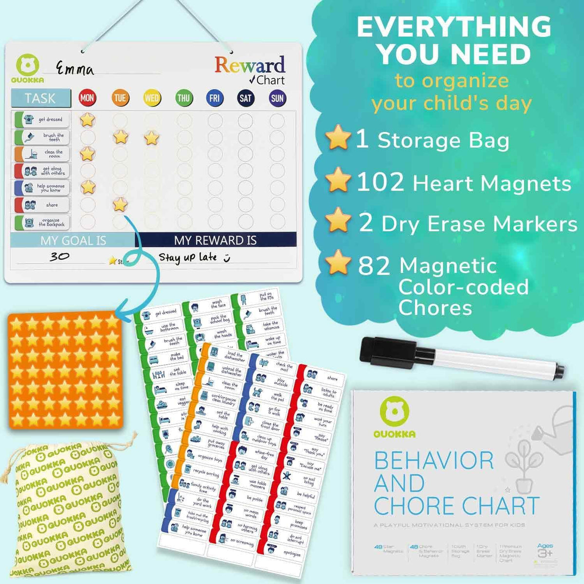 Magnetic Visual Routine & Chore Reward Chart (186 Magnets) | NDIS Daily Living Aid