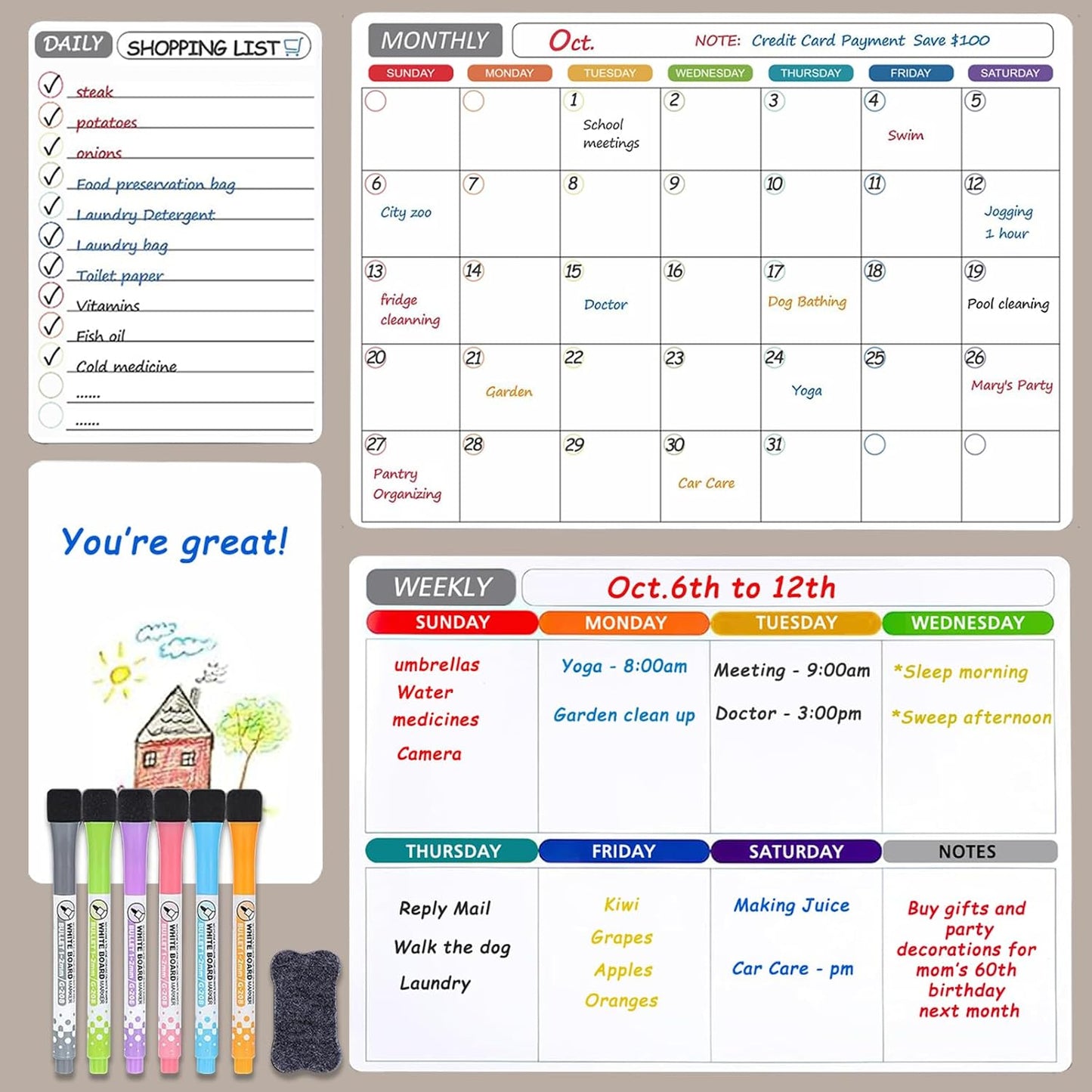 Magnetic Dry Erase Calendar & Planner Set | NDIS Visual Schedule