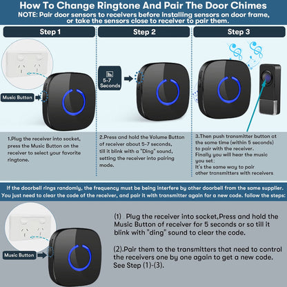 Wireless Flashing Doorbell with 2 Plugin Receivers | NDIS Alert Aid