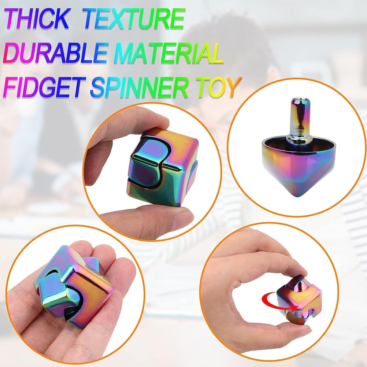 Metal Fidget Cube Spinner 4-in-1 Sensory Tool (Rainbow) | NDIS Focus Aid
