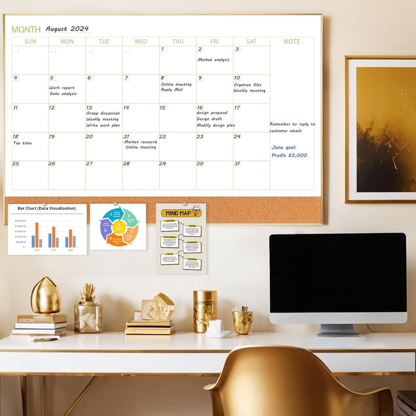 Monthly Planner & Cork Board Combo – Magnetic Dry Erase Calendar with Pin Board for NDIS, Home, School, or Office