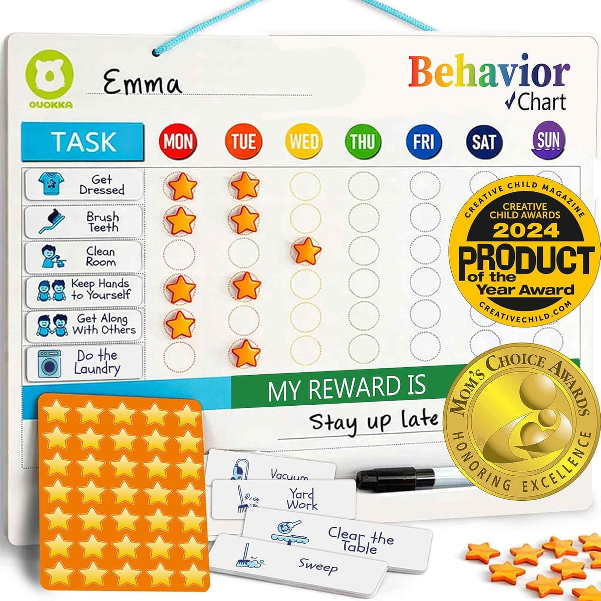 Magnetic Visual Routine & Chore Reward Board (48 Chores & 49 Stars) | NDIS Daily Living Aid