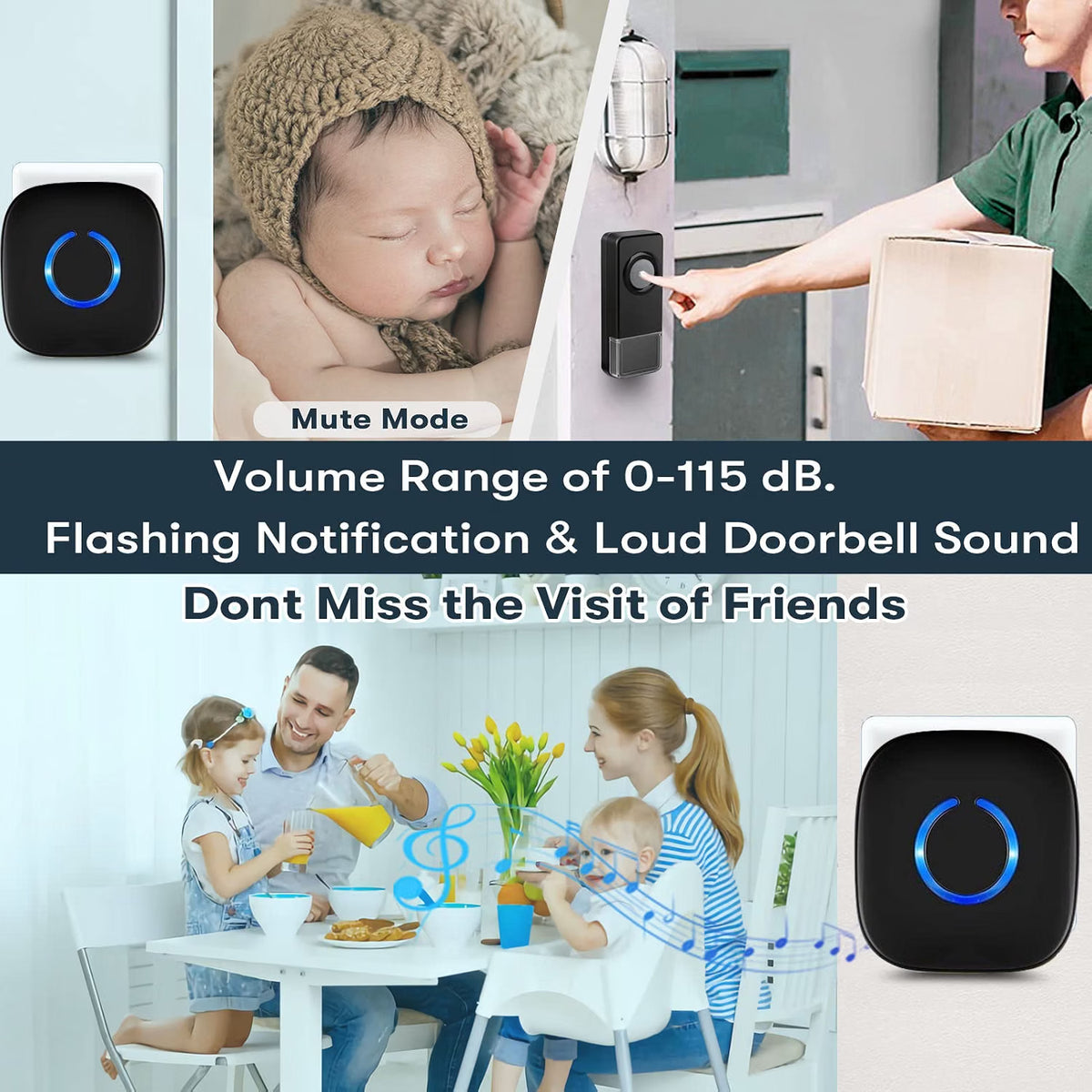 Wireless Flashing Doorbell with 2 Plugin Receivers | NDIS Alert Aid