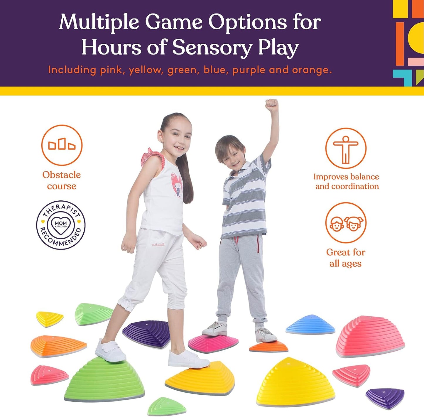 Gross Motor Balance Stepping Stones 15-Pack | NDIS Sensory Aid