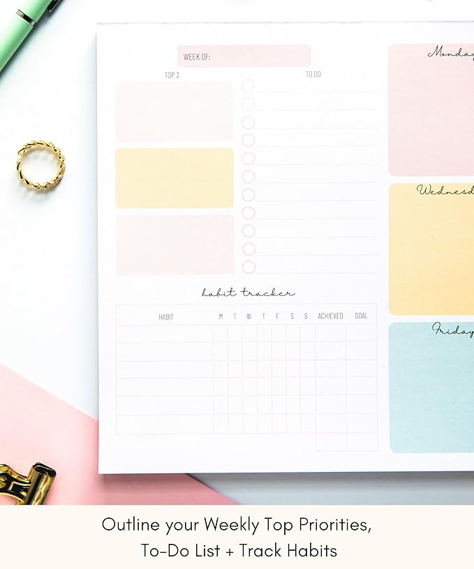 Weekly Planner Tear-Off Pad – 52-Week Undated Productivity Notepad