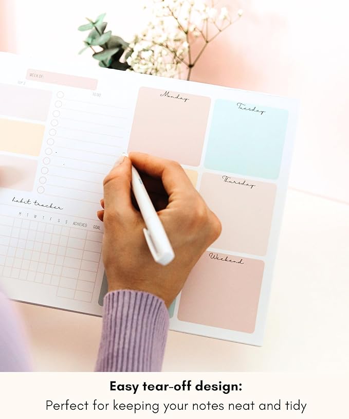 Weekly Planner Tear-Off Pad – 52-Week Undated Productivity Notepad
