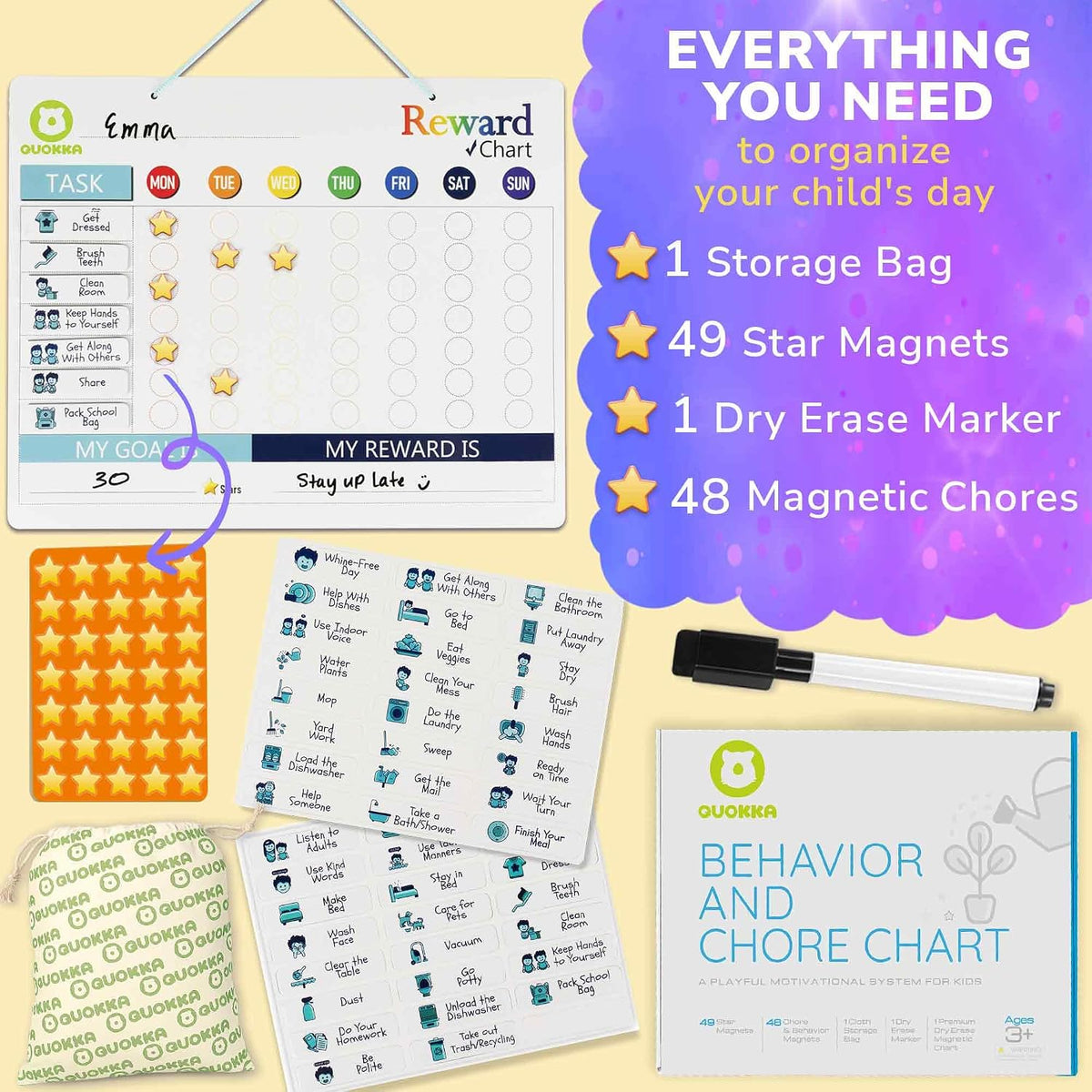 Magnetic Visual Routine & Chore Reward Board (48 Chores & 49 Stars) | NDIS Daily Living Aid