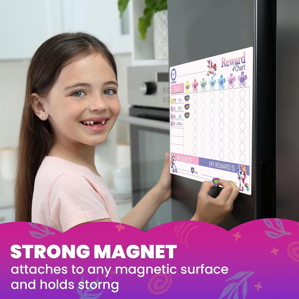 Magnetic Visual Routine & Chore Reward Chart (Pink) | NDIS Daily Living Aid