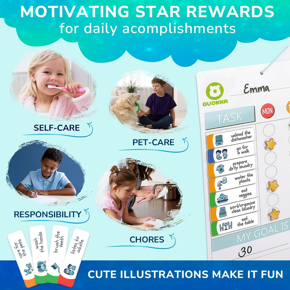 Magnetic Visual Routine & Chore Reward Chart (186 Magnets) | NDIS Daily Living Aid