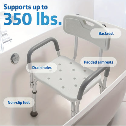 Adjustable Medical Shower Aluminium Aid Chair with Arms and Backrest - Height Adjustable