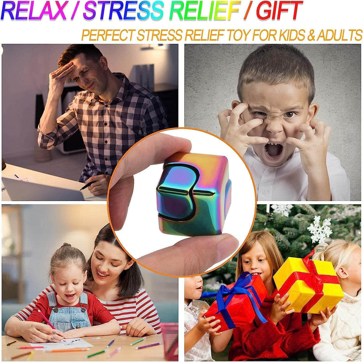 Metal Fidget Cube Spinner 4-in-1 Sensory Tool (Rainbow) | NDIS Focus Aid