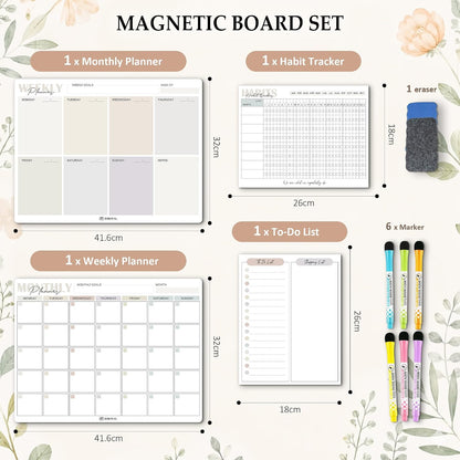 Magnetic Dry Erase Calendar & Habit Tracker 4-Pack | NDIS Visual Schedule
