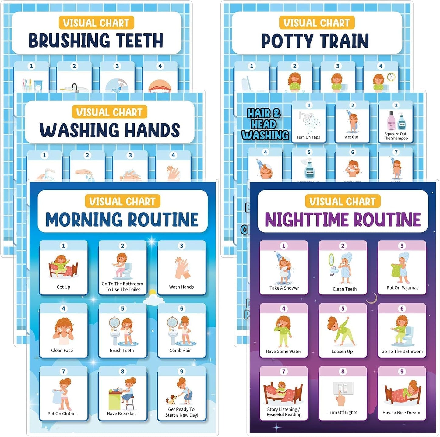 Daily Step Visual Schedules 6-Piece Self-Care Chart Set | NDIS Routine Aid