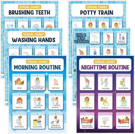 Daily Step Visual Schedules 6-Piece Self-Care Chart Set | NDIS Routine Aid