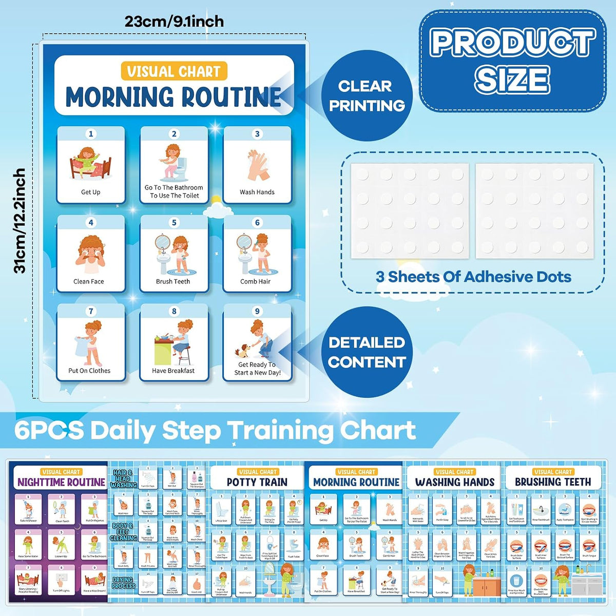 Daily Step Visual Schedules 6-Piece Self-Care Chart Set | NDIS Routine Aid