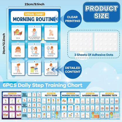 Daily Step Visual Schedules 6-Piece Self-Care Chart Set | NDIS Routine Aid