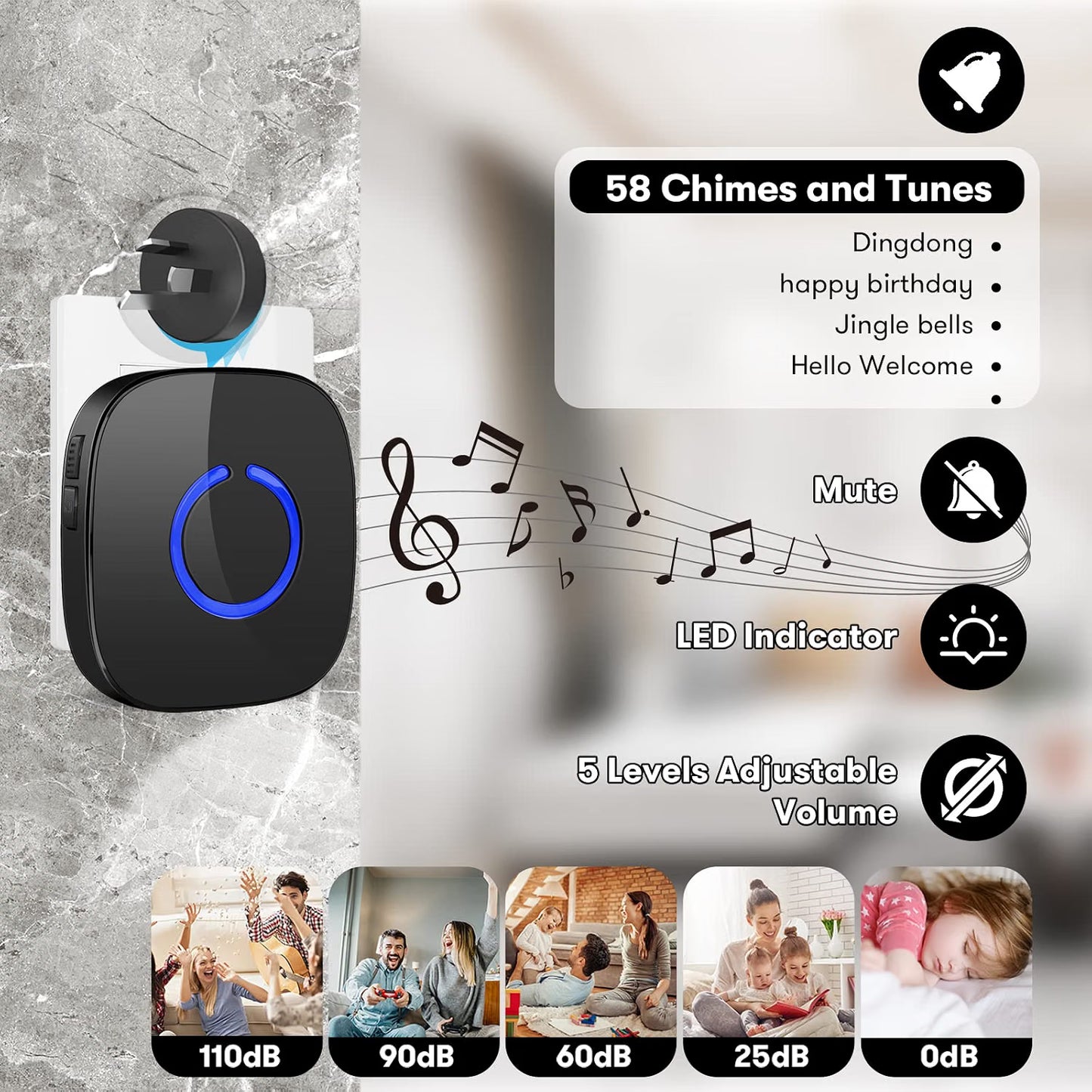 Wireless Flashing Doorbell with 2 Plugin Receivers | NDIS Alert Aid