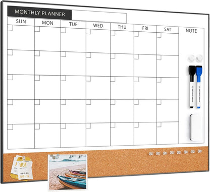 Monthly Planner & Cork Board Combo – Magnetic Dry Erase Calendar with Pin Board for NDIS, Home, School, or Office