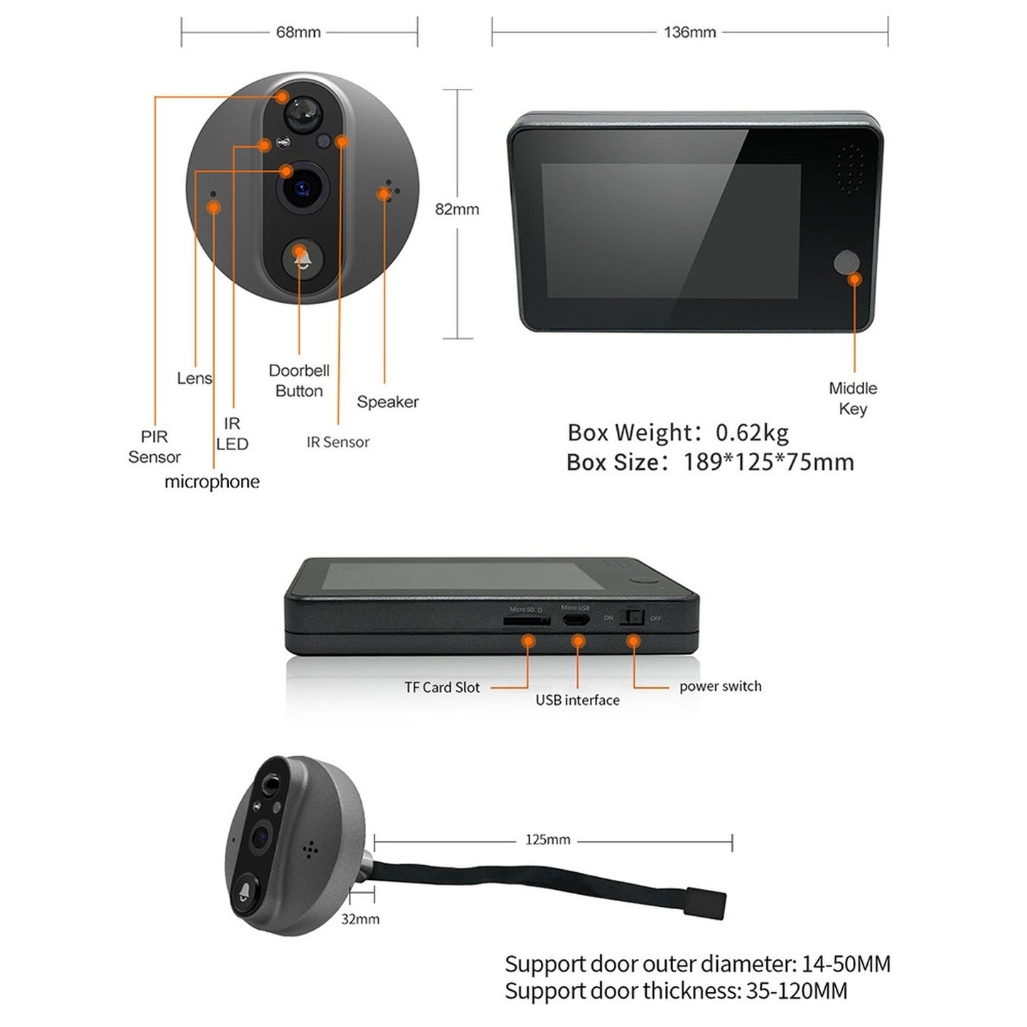 4.3-in Smart WiFi Digital Door HD Viewer with PIR & Night Vision