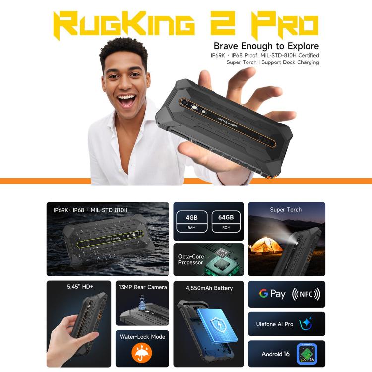 Ulefone RugKing 2 Pro | NDIS Compact Rugged Phone & AAC Aid