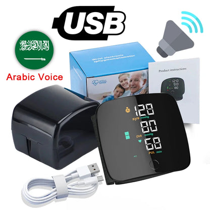 Rechargeable Wrist Blood Pressure Monitor with Voice Guidance – Accessible Health Monitoring