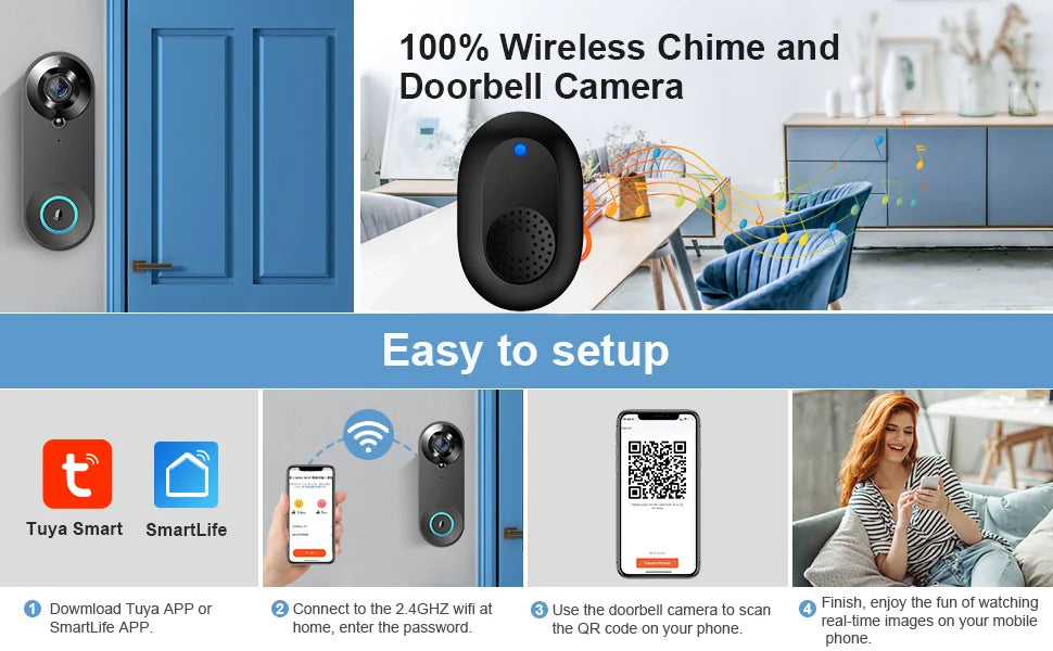 1080P Wireless Video Doorbell Camera - Smart Home Security with Motion Detection, Night Vision, and Two-Way Audio