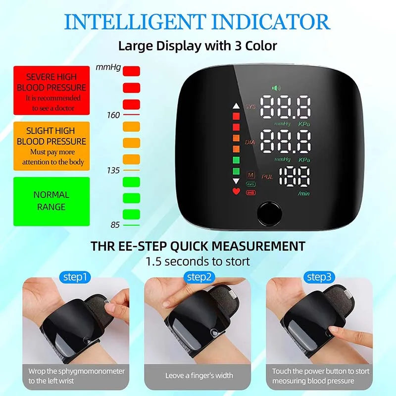 Rechargeable Wrist Blood Pressure Monitor with Voice Guidance – Accessible Health Monitoring