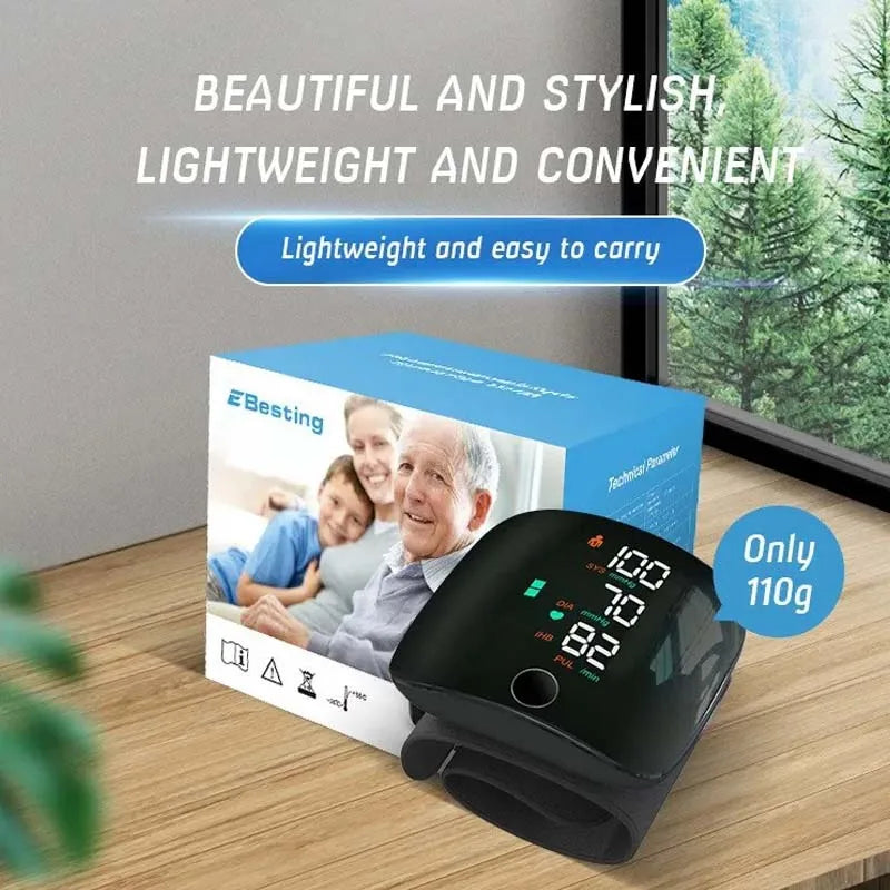 Rechargeable Wrist Blood Pressure Monitor with Voice Guidance – Accessible Health Monitoring