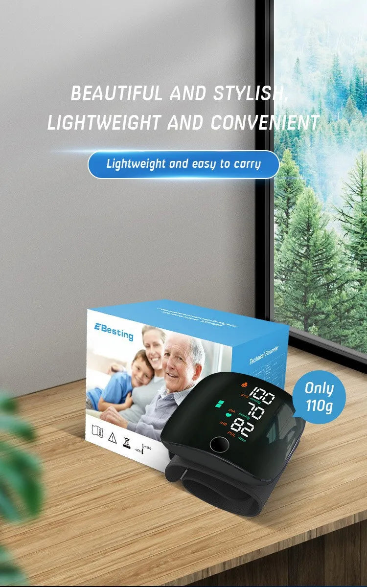 Rechargeable Wrist Blood Pressure Monitor with Voice Guidance – Accessible Health Monitoring