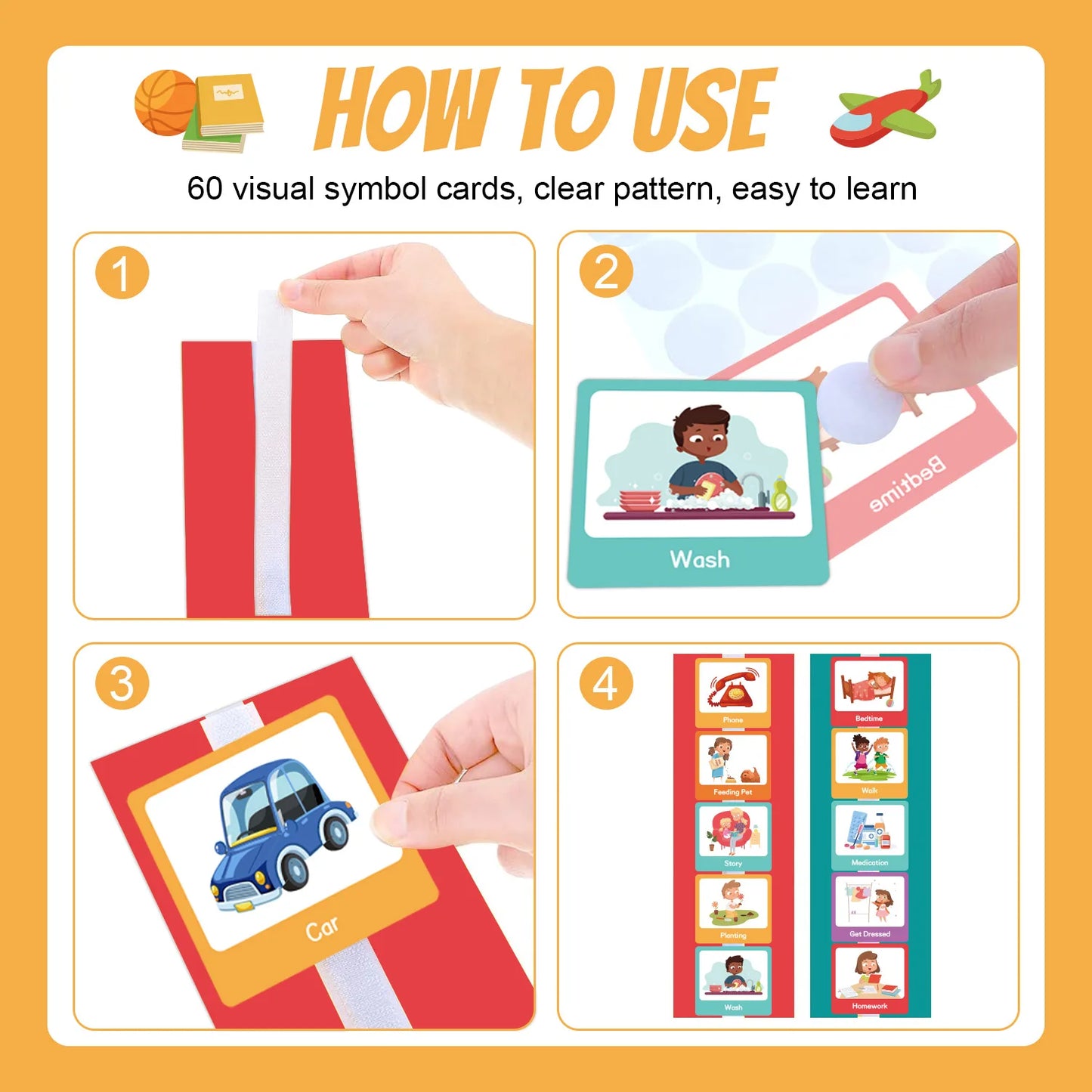 Children's Visual Time Chart – Non-Verbal Communication Daily Schedule Planning Cards