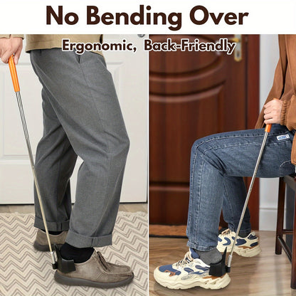 Easy-Reach 80cm Stainless Steel Shoe Horn for Seniors - No Bending Required, Ideal for Sneakers & Boots