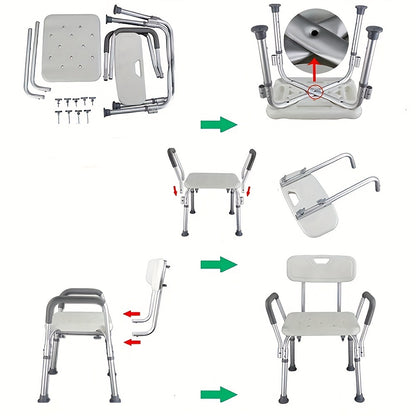 Adjustable Medical Shower Aluminium Aid Chair with Arms and Backrest - Height Adjustable