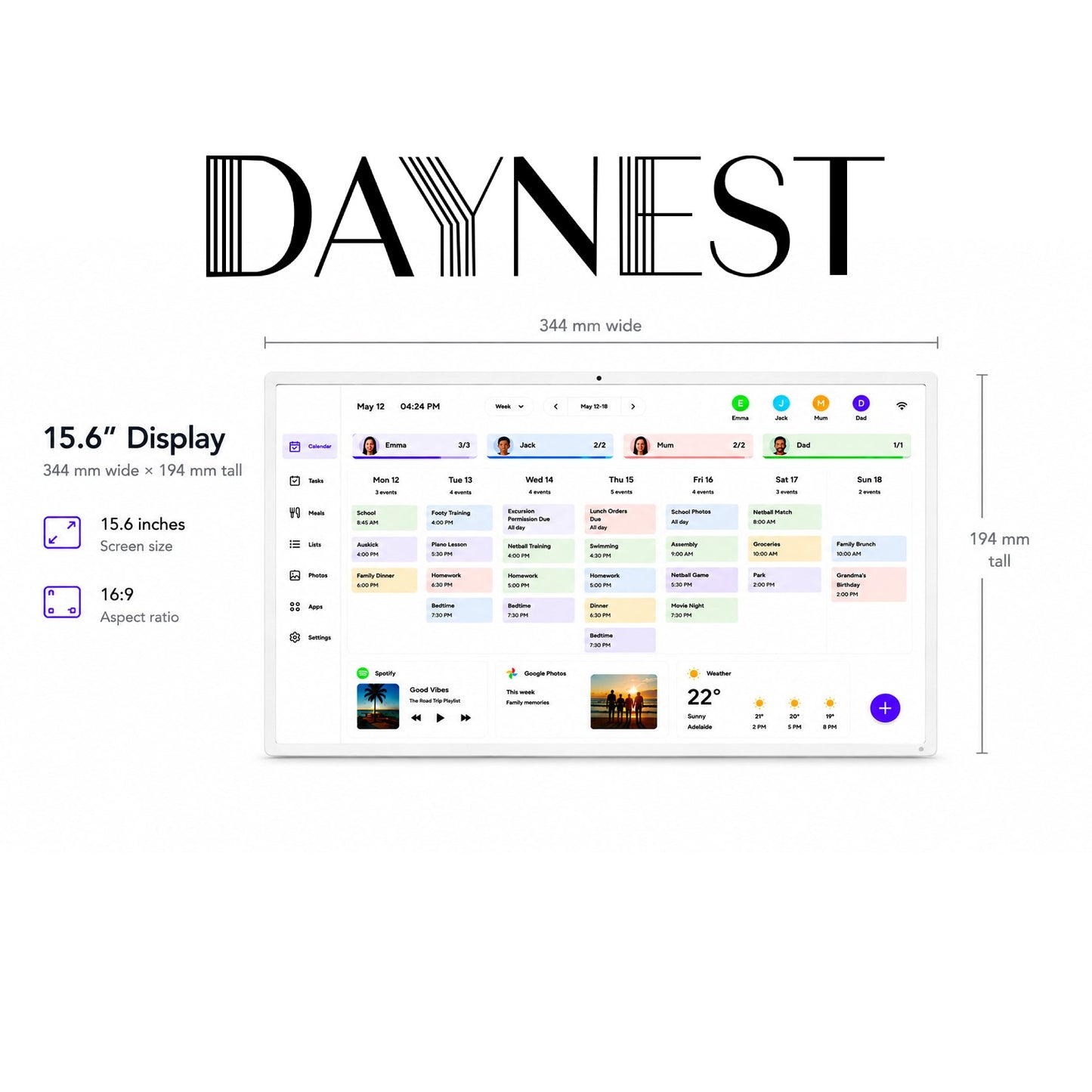 DayNest Go 15.6" Portable Smart Digital Display | NDIS Routine & Cognitive Aid
